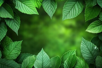 Leinwandbilder - Lush green leaves creating a natural frame providing ample space for text and design elements in a serene setting. Generative AI