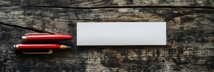 Leinwandbilder - Blank space on wooden table for text with red pens ready for notes or ideas creation in a cozy setting. Generative AI