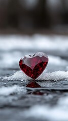 Wall Mural - A red heart sitting on top of a snow covered ground