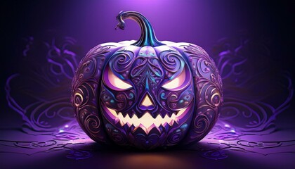 Wall Mural - halloween pumpkins in the color of the year 2025 Amethyst Shadow 