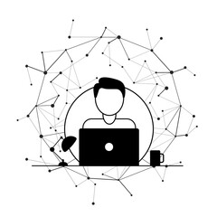 Wall Mural - connected web black dots, global data concept, black and white background vector illustration for bu