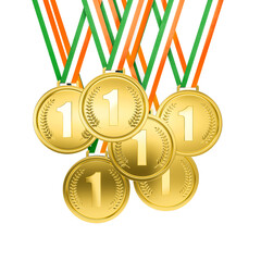 Wall Mural - First place gold medals with india ireland colors ribbons isolated background 3d