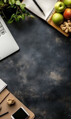 Poster - Creative workspace layout with modern laptop and fresh ingredients in a cozy environment ready for text inclusion. Generative AI