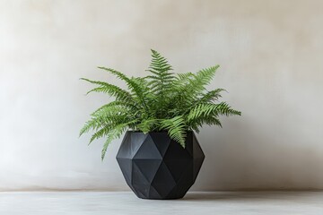 Poster - Lush Green Fern in Geometric Black Planter