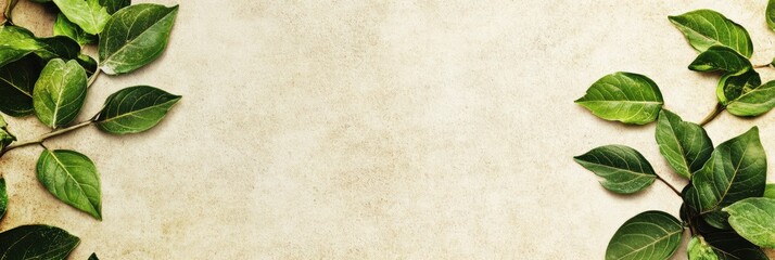 Leinwandbilder - Leafy borders frame empty space for text on a textured background in natural tones. Generative AI