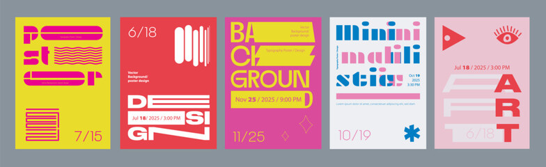 Poster - Abstract cover typography template. Posters layouts with bright visual contrast compositions with dynamic text effects and minimalist symbols. Modern banners set in retro design. Vector illustration.