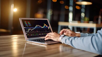 Leinwandbilder - Analyzing Financial Data on Laptop Workspace with Colorful Graphs and Charts for Business Technology and Productivity in Focused Atmosphere
