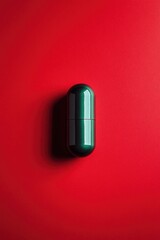 Wall Mural - A green and blue pill on a red background.