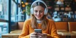 © Elena - Casual Vibes: A Woman Enjoying Music at a Cafe