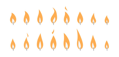 Wall Mural - candle flame for animation. fire vector icons. symbols of burning candlelight, sprite sheet for vide