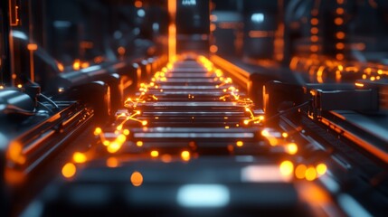 Wall Mural - futuristic technology scene with orange light and metallic texture