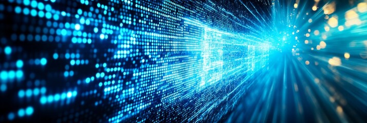 Blue Data Flow with Digital Outline, Representing Abstract Technology and Network Concepts