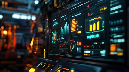 Wall Mural - futuristic control panel displaying data and analytics in technology