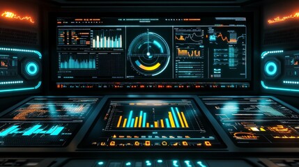 Wall Mural - futuristic control room with data visualization and analytics display