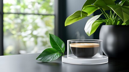 Sticker - Espresso in Glass Cup with Greenery