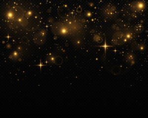 Wall Mural - sparkling magical dust particles. the dust sparks and golden stars shining with special light on a b