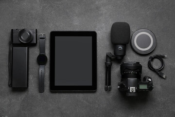 Wall Mural - set of different gadgets on dark background