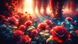 © Iryna - magical fantasy garden with red roses that glow at night