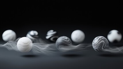 Wall Mural - A series of black and white spheres are floating in the air