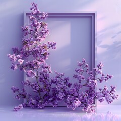 Wall Mural - Decorative flowers with frame on purple background. AI generate illustration