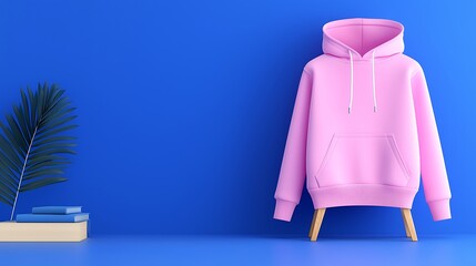 Wall Mural - Pink Hoodie Mockup on Blue Background