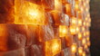 © Desmond - Himalayan salt wall with orange light behind the wall, giving warm and cozy ambience, spa decoration, therapy and wellness