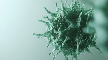 Close-up of a green virus on a light background, macro detail for science and health concepts generative ai. Stormfall. Illustration