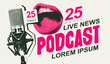 © paseven - Vector retro internet banner for podcast or internet radio with microphone and singing or speaking human mouth and lettering. Suitable for advertising or logo