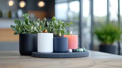 Canvas Print - Scented Candles and Succulents on a Wooden Table