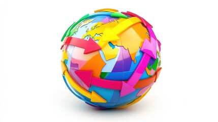 Wall Mural - Global Interconnection: A Colorful 3D Globe Representing Worldwide Connections and Data Exchange