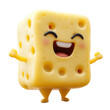 © PD - Happy cartoon cheese character standing with joyful expression and raised arms in a playful setting during daytime isolated on transparent background