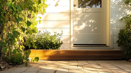 Wall Mural - A back door with a built-in planter box at the base 