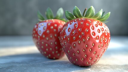 Wall Mural - Fresh Red Strawberries on Soft Background with Natural Light Effects