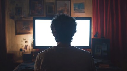 Person sitting before bright computer screen.