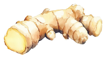 Wall Mural - watercolor illustration of one single ginger root isolated on white background