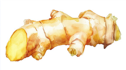 Wall Mural - watercolor illustration of one single ginger root isolated on white background
