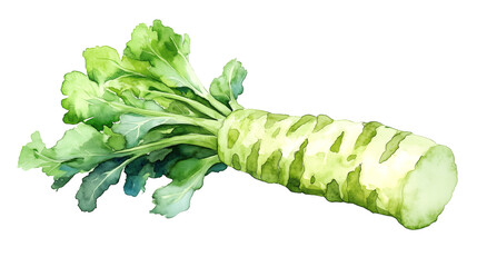 Wall Mural - watercolor illustration of one single wasabi root isolated on white background