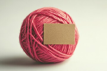 Wall Mural - Fuchsia wool yarn ball, isolated and secured by a paper band