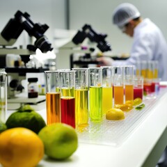 Leinwandbilder - Laboratory setting with colored test tubes and microscopes used for scientific experiments and analysis. Generative AI