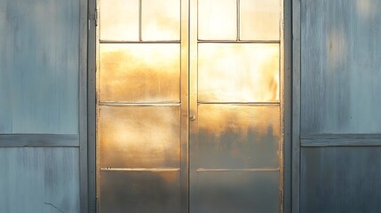 Wall Mural - A back door with a gradient metallic finish transitioning from gold to silver 