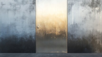 Wall Mural - A back door with a gradient metallic finish transitioning from gold to silver 