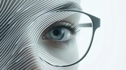 Aufkleber - Close up view of a human eye with glasses showcasing intricate details and reflections. Generative AI