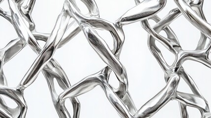 Leinwandbilder - Abstract silver metallic intertwined shapes on white background.