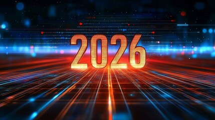 Wall Mural - Futuristic New Year 2026 Background, Digital Abstract Technology Background With glowing Lines