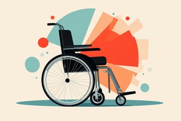 Aufkleber - A flat depiction of a modern wheelchair with clean, geometric shapes in muted pastel colors, set against a plain background
