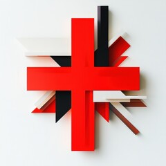 Poster - Prominent red cross abstraction displayed against a minimalist backdrop showcasing vibrant geometric elements. Generative AI