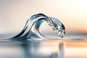 Poster - A minimalist depiction of a single wave in a clean, geometric style, with soft blue gradients against a white background