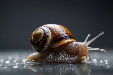 The snail is crawling .Close-up. The wild world of animals.