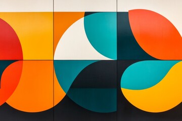 Leinwandbilder - A playful design of abstract geometric shapes in bright primary colors, set against a crisp white background for a cheerful wallpaper