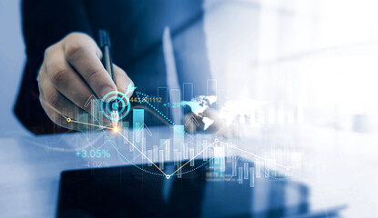 Leinwandbilder - Financial marketing graph,business increase, profit,goal,grow,analysis, development and success.Profit stock market chart. Business growth graph and investment analysis.	